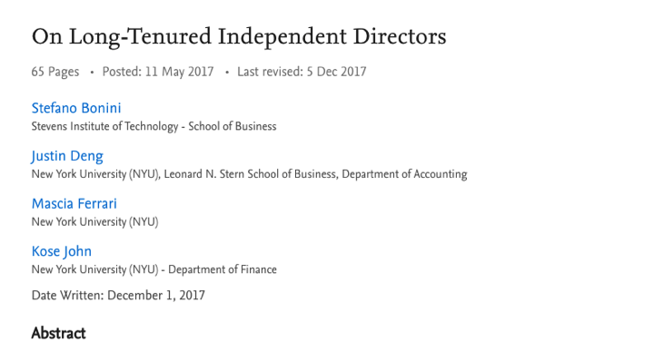 Paper "Long-Tenured Independent Directors"