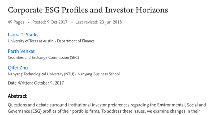 Paper "Corporate ESG Profiles and Investor Horizons"